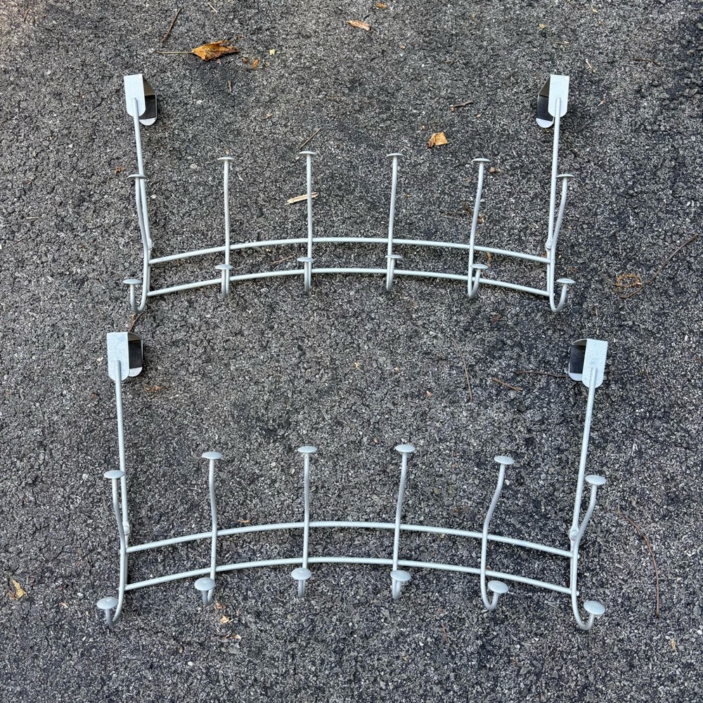 Two Matte Silver Over-the-Door Curved Wall Hook Racks